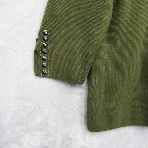 Chicos Sweater 2 Large Green Military Style Embellished Beaded Jacket Cardigan - Picture 7 of 12